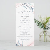 Roos Gold Dusty Blue Greenery Geometric Wedding Programmakaart (Staand voorkant)
