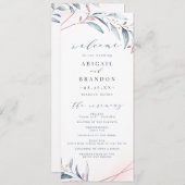 Roos Gold Dusty Blue Greenery Geometric Wedding Programmakaart (Voorkant / Achterkant)