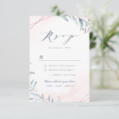 Roos Gold Dusty Blue Greenery Geometric Wedding RSVP Kaartje (Staand voorkant)