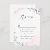 Roos Gold Dusty Blue Greenery Geometric Wedding RSVP Kaartje (Voorkant / Achterkant)