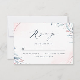 Roos Gold Dusty Blue Greenery Geometric Wedding RSVP Kaartje