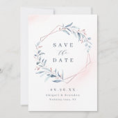 Roos Gold Dusty Blue Greenery Geometric Wedding Sa Save The Date (Voorkant)