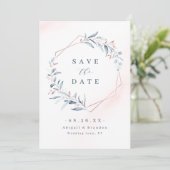 Roos Gold Dusty Blue Greenery Geometric Wedding Sa Save The Date (Staand voorkant)