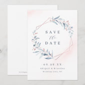 Roos Gold Dusty Blue Greenery Geometric Wedding Sa Save The Date (Voorkant / Achterkant)