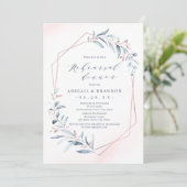 Roos Gold Dusty Blue Greenery Rehearsal Dinner Kaart (Staand voorkant)
