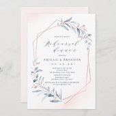 Roos Gold Dusty Blue Greenery Rehearsal Dinner Kaart (Voorkant / Achterkant)