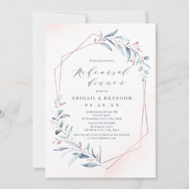 Roos Gold Dusty Blue Greenery Rehearsal Dinner Kaart
