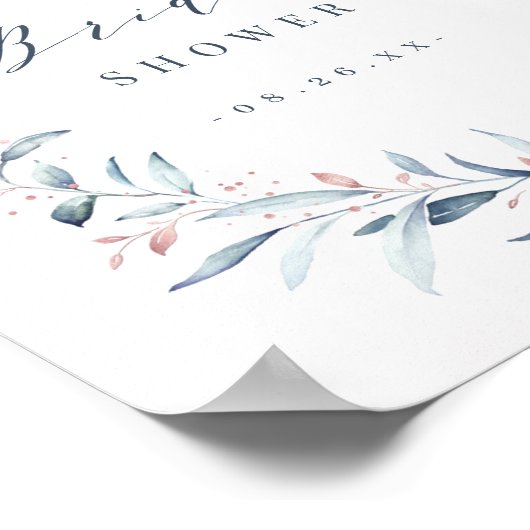 Roos Gold Dusty Blue Greenery Vrijgezellenfeest Poster (Hoek)