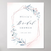 Roos Gold Dusty Blue Greenery Vrijgezellenfeest Poster (Voorkant)