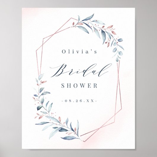 Roos Gold Dusty Blue Greenery Vrijgezellenfeest Poster (Voorkant)