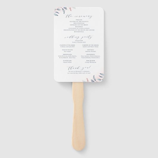 Roos Gold Dusty Blue Greenery Wedding Program Handwaaier (Achterkant)