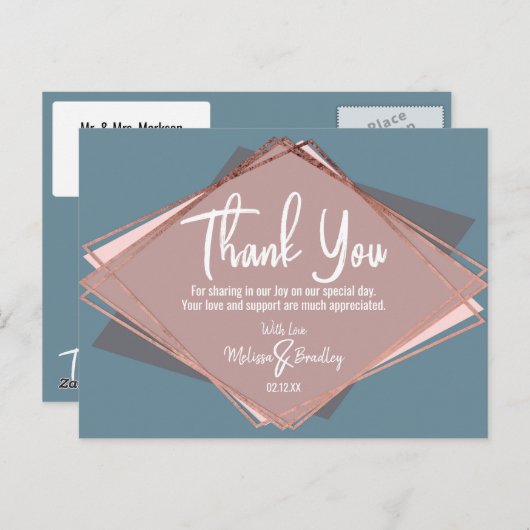 Roos Gold Dusty Blue Mauve Geometric Bedankt Briefkaart (Voorkant / Achterkant)