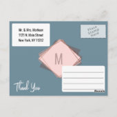 Roos Gold Dusty Blue Mauve Geometric Bedankt Briefkaart (Achterkant)