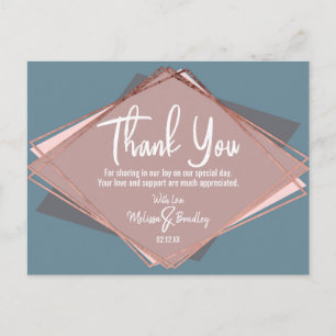 Roos Gold Dusty Blue Mauve Geometric Bedankt Briefkaart