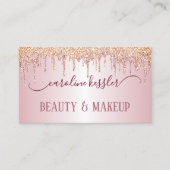 Roos Gold Dusty Blush Roze Glitter Sparkles Drip Visitekaartje (Voorkant)