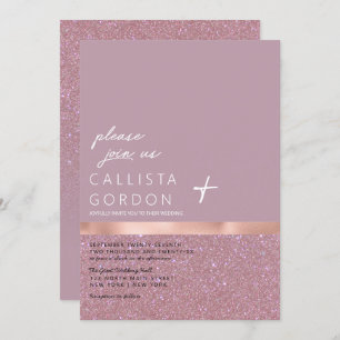 Roos Gold Dusty Mauve Glitter Color Block Wedding Kaart