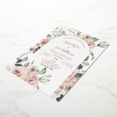 Roos Gold Dusty Pink Floral Eucalyptus Weddenschap Folie Uitnodiging (Gedraaid)