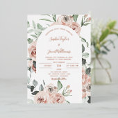 Roos Gold Dusty Pink Floral Eucalyptus Weddenschap Folie Uitnodiging (Staand Voorkant)