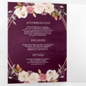 Roos Gold Dusty Pink Floral QR Code Plum Wedding Drieluik Uitnodiging (Binnenzijde eerst)