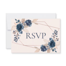 Roos Gold Dusty Pink Navy Flora Wedding RSVP