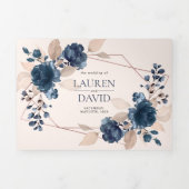 Roos Gold Dusty Pink Navy Floral Drieluik Uitnodiging (Cover)