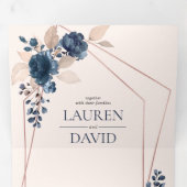 Roos Gold Dusty Pink Navy Floral Drieluik Uitnodiging (Binnenzijde eerst)