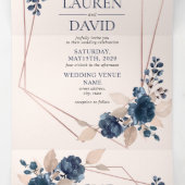 Roos Gold Dusty Pink Navy Floral Drieluik Uitnodiging (Binnenkant midden)