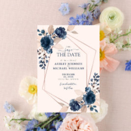 Roos Gold Dusty Pink Navy Floral Save the Date