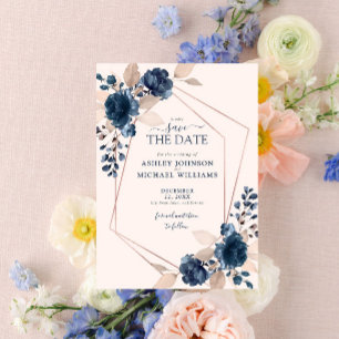 Roos Gold Dusty Pink Navy Floral Save the Date