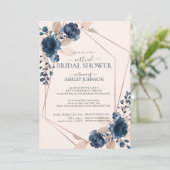 Roos Gold Dusty Pink Navy Floral Virtual Shower Kaart (Staand voorkant)