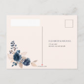 Roos Gold Dusty Pink Navy Floral Wedding RSVP Uitnodiging Briefkaart (Achterkant)