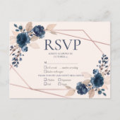 Roos Gold Dusty Pink Navy Floral Wedding RSVP Uitnodiging Briefkaart (Voorkant)