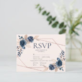 Roos Gold Dusty Pink Navy Floral Wedding RSVP Uitnodiging Briefkaart (Staand voorkant)