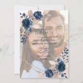 Roos Gold Dusty Pink Navy Foto slaat de datum op Save The Date (Voorkant)