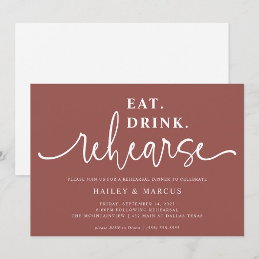 Roos Gold Eat Drink Rehearings Dinner Kaart (Voorkant / Achterkant)