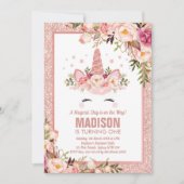 Roos Gold Eenhoorn / Magisch Verjaardagsfeest Kaart (Voorkant)