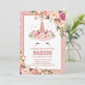 Roos Gold Eenhoorn / Magisch Verjaardagsfeest Kaart (Staand voorkant)