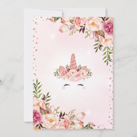 Roos Gold Eenhoorn / Magisch Verjaardagsfeest Kaart (Achterkant)