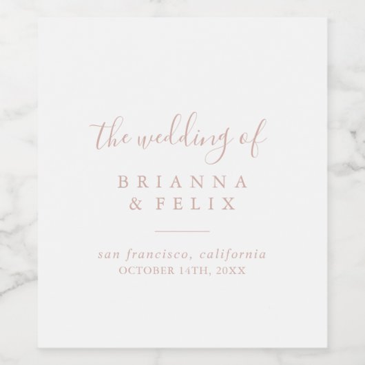 Roos Gold Eenvoudige minimalistische bruiloft wijn Wijn Etiket (Enkel label)