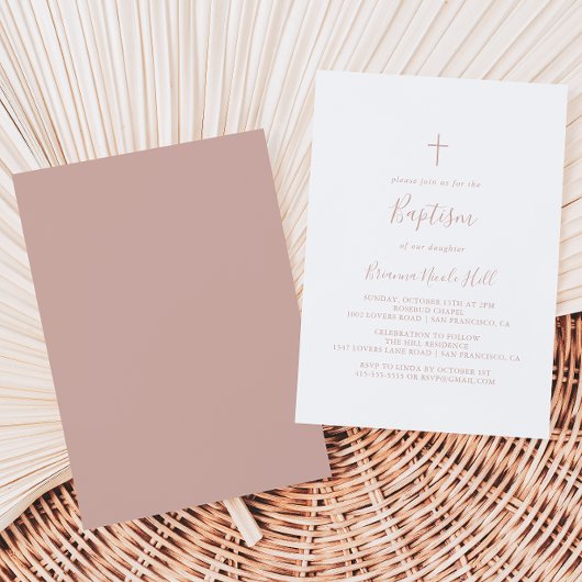 Roos Gold Eenvoudige minimalistische doopuitnodigi Kaart