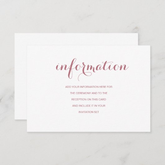 Roos Gold Eenvoudige moderne bruiloft informatie Informatiekaartje (Voorkant / Achterkant)