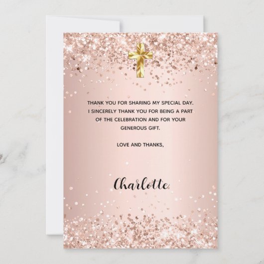 Roos Gold eerste communie foto dank u kaart (Achterkant)