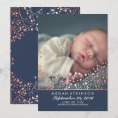 Roos Gold Effect Baby's Breath Baby Foto Geboorte Aankondiging (Voorkant / Achterkant)