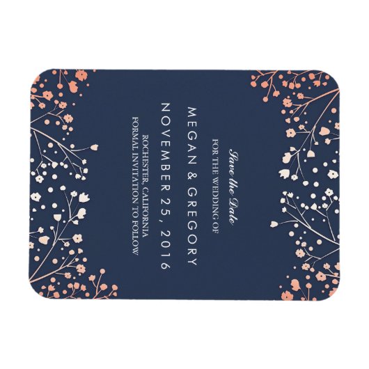 Roos Gold Effect Baby's Breath Save the Date Magneet (Horizontaal)