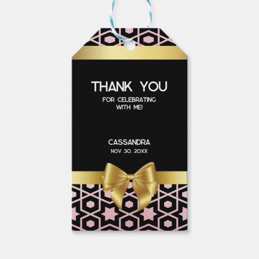 Roos Gold Egypt Geometrisch Gouden Boog Verjaardag Cadeaulabel (Voorkant)