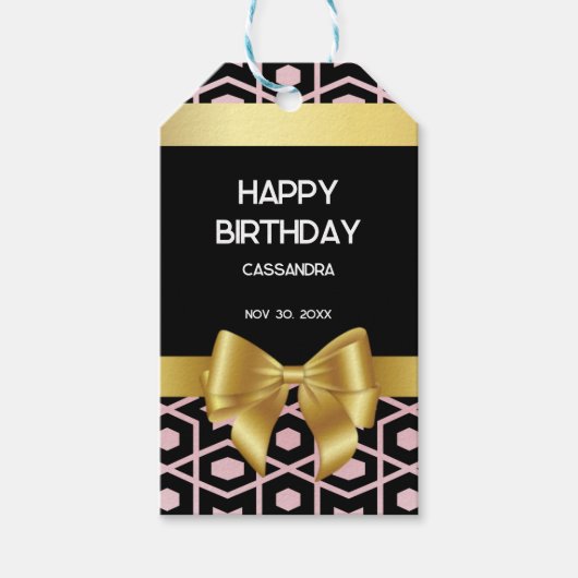 Roos Gold Egypt Geometrische Gouden Boog Gelukkig  Cadeaulabel (Voorkant)