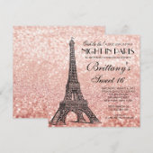 Roos Gold Eiffeltoren Paris Sweet 16 Uitnodiging (Voorkant / Achterkant)