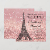 Roos Gold Eiffeltoren Paris Sweet 16 Uitnodiging (Voorkant / Achterkant)