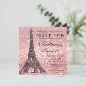 Roos Gold Eiffeltoren Paris Sweet 16 Uitnodiging (Staand voorkant)