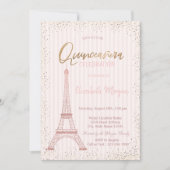 Roos Gold Eiffeltower Confetti Stripe Quinceanera Kaart (Voorkant)